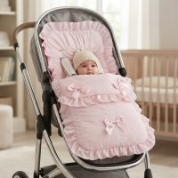 Broderie Anglaise Pink Footmuff/ Cosytoes With Bows & Lace